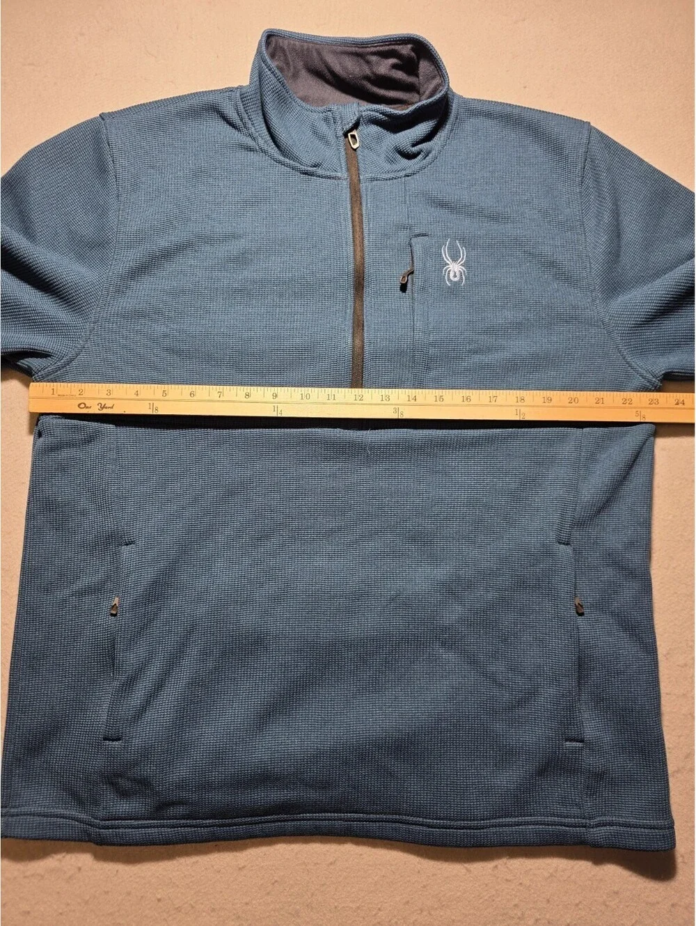 Spyder Mens XL Blue Waffle Knit 1/4 Zip Fleece Pullover Sweater Jacket Pockets
